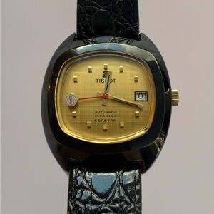 Vintage 70’s Tissot Sea Star Automatic Day Date Coca Cola Watch Crocodile Band